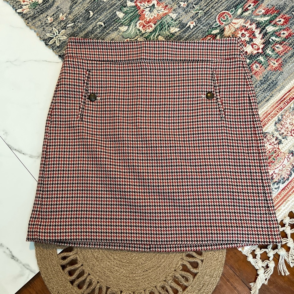 LOFT houndstooth womens 4P lined multicolor zip button pocket short mini skirt
